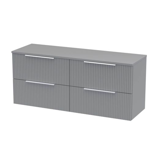 Hudson Reed Fluted 1200mm Wall Mounted 4 Drawer Vanity Unit & Worktop - Satin Grey