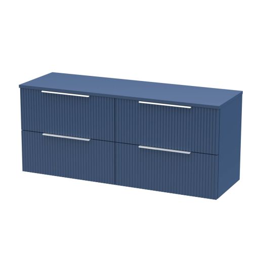 Hudson Reed Fluted 1200mm Wall Mounted 4 Drawer Vanity Unit & Worktop - Satin Blue