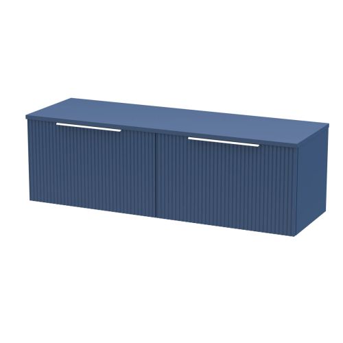 Hudson Reed Fluted 1200mm Wall Mounted 2 Drawer Vanity Unit & Worktop - Satin Blue