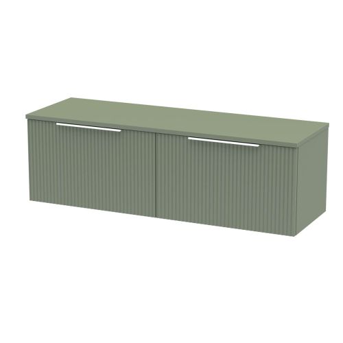 Hudson Reed Fluted 1200mm Wall Mounted 2 Drawer Vanity Unit & Worktop - Satin Green