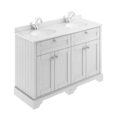 Hudson Reed Traditional Old London Timeless Sand 1200mm Cabinet & Double Light Grey Marble Top 1 Tap Hole