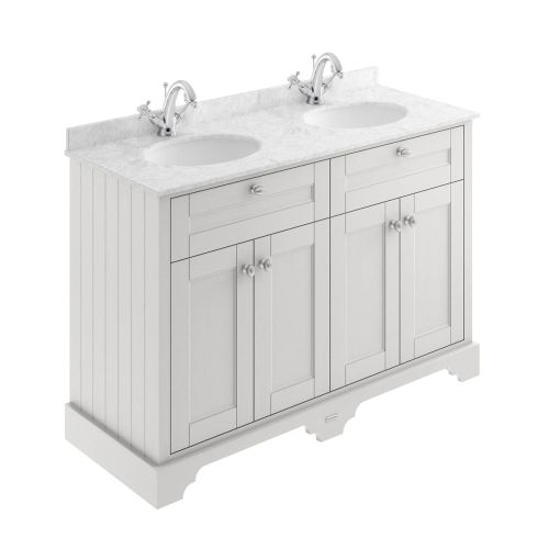 Hudson Reed Traditional Old London Timeless Sand 1200mm Cabinet & Double Grey Marble Top 1 Tap Hole