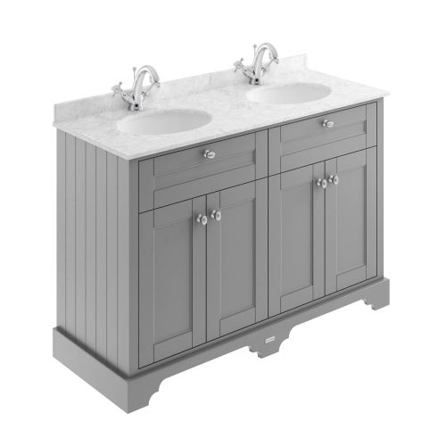 Hudson Reed Traditional Old London Storm Grey 1200mm Cabinet & Double Grey Marble Top 1 Tap Hole