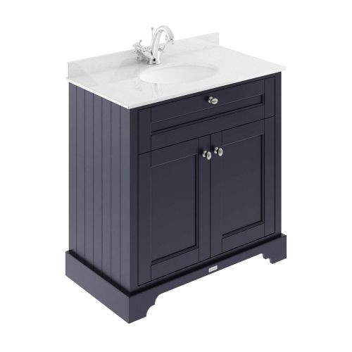 Hudson Reed Traditional Old London Twilight Blue 800mm Cabinet & Light Grey Marble Top 1 Tap Hole