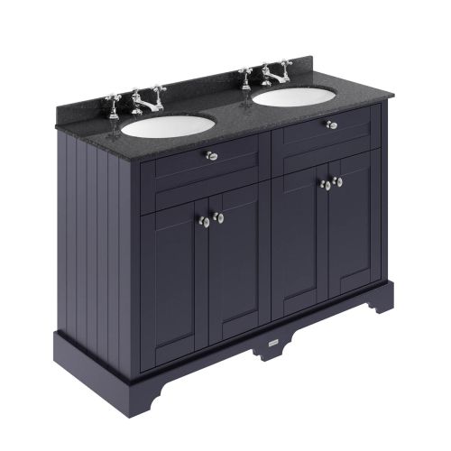 Hudson Reed Traditional Old London Twilight Blue 1200mm Cabinet & Double Black Marble Top 3 Tap Hole