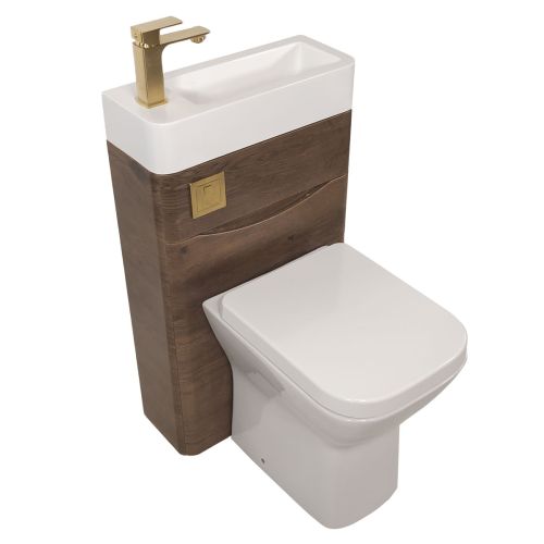 Baltimore 500mm 2-in 1 Square Toilet & Basin Combo Pack- Chestnut/Brushed Brass (16412)