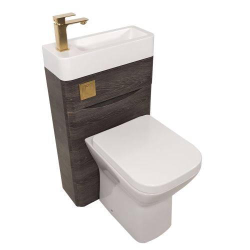 Baltimore 500mm 2-in 1 Square Toilet & Basin Combo Pack - Graphite Oak/Brushed Brass (16415)