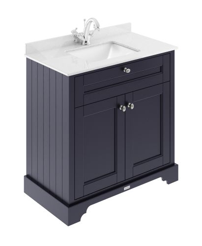 Hudson Reed Traditional Old London Twilight Blue 800mm Cabinet & Light Grey Marble Top 1 Tap Hole Square Basin