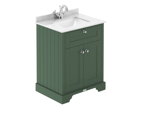Hudson Reed Traditional Old London Hunter Green 600mm Cabinet & Light Grey Marble Top 1 Tap Hole Square Basin