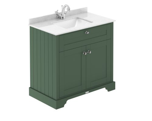 Hudson Reed Traditional Old London Hunter Green 800mm Cabinet & Light Grey Marble Top 1 Tap Hole Square Basin