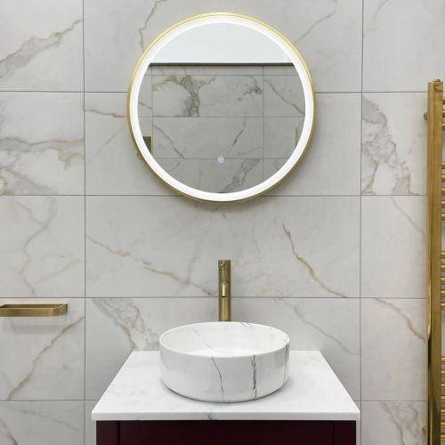 Brushed Brass 600mm Round Frame Mirror with Colour Change (13626)
