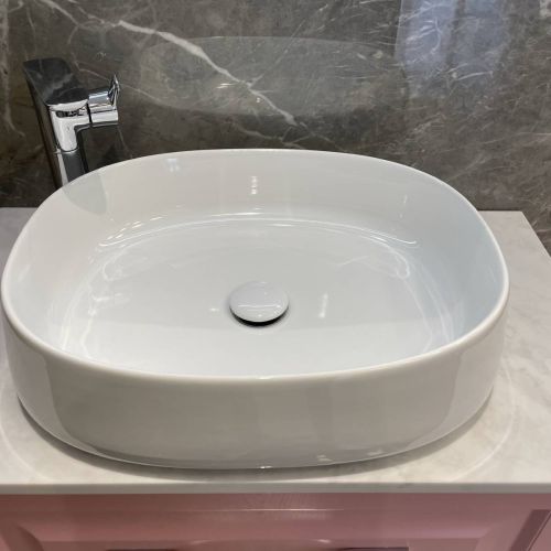 Olympia Paddle 500mm Counter Top Basin & Click Clack Waste - Gloss White (10757)