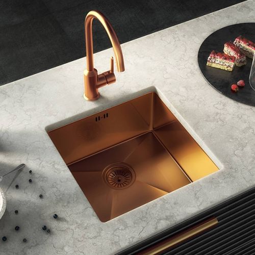 Elite Single Bowl Inset or Undermounted Stainless Steel Kitchen Sink & Waste - Copper Finish (19014)