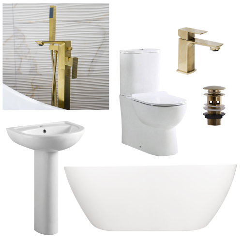 Quito Complete Freestanding Bath Suite - Brushed Brass (20562)