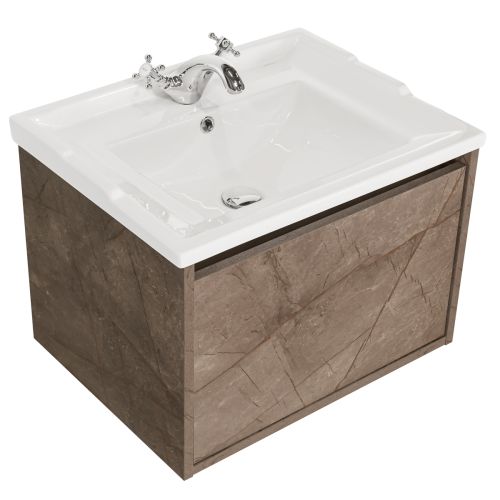 Josef Martin Roma 600mm Wall Mounted 1 Drawer Vanity Unit & Traditional Basin - Marble Gold 