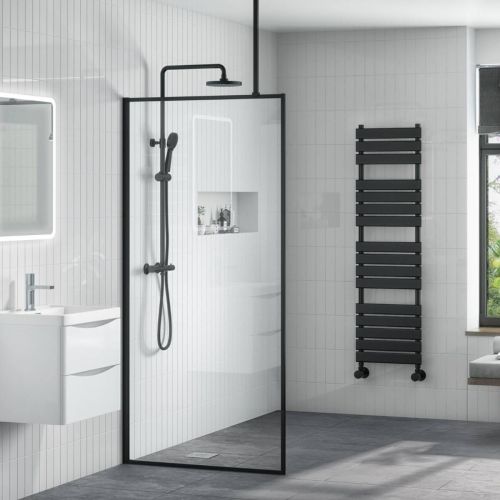 Black 1100mm Wetroom Panel with Support Bar (21580)