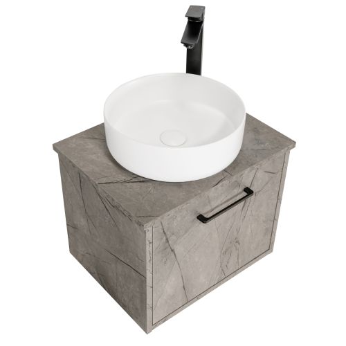 Josef Martin Urbano 500mm Space Saver Wall Mounted 1 Drawer Vanity Unit with Worktop - Marble Grey