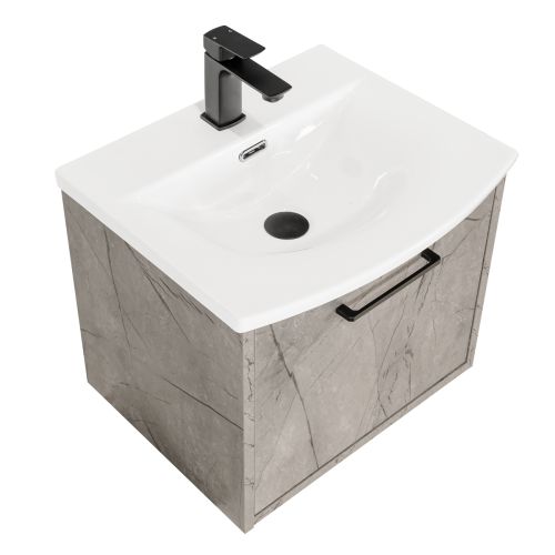 Josef Martin Urbano 500mm Space Saver Wall Mounted 1 Drawer Vanity Unit & Modern Curved Inset Basin - Marble Grey