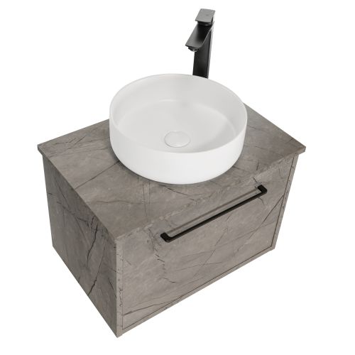 Josef Martin Urbano 600mm Space Saver Wall Mounted 1 Drawer Vanity Unit with Worktop - Marble Grey