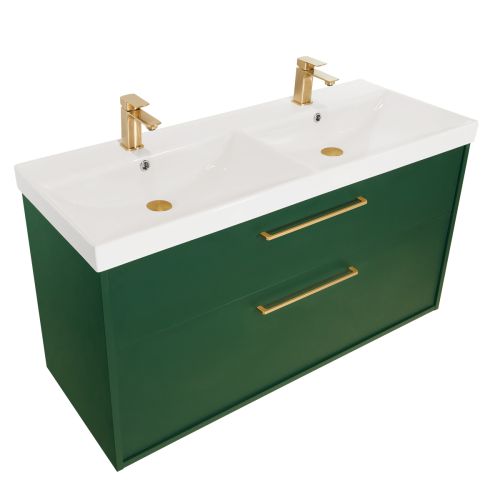 Josef Martin Urbano 1200mm Wall Mounted 2 Drawer Vanity Unit & Double Bowl Basin - Forest Green 