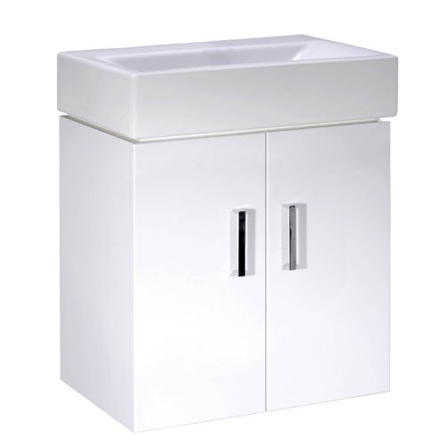 Nuie Mayford Cloakroom Wall Mounted Vanity Unit & Basin - Gloss White (18902)