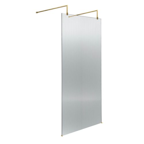Hudson Reed 900mm Fluted Wetroom Screen with Arms & Feet - Brushed Brass