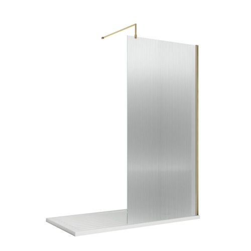 Nuie 800mm Fluted Wetroom Screen & Support Bar - Brushed Brass (13562)