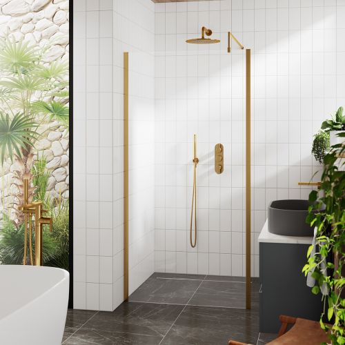 Hudson Reed 1000mm Outer Framed Wetroom Screen with Support Bar - Brushed Brass (13880)