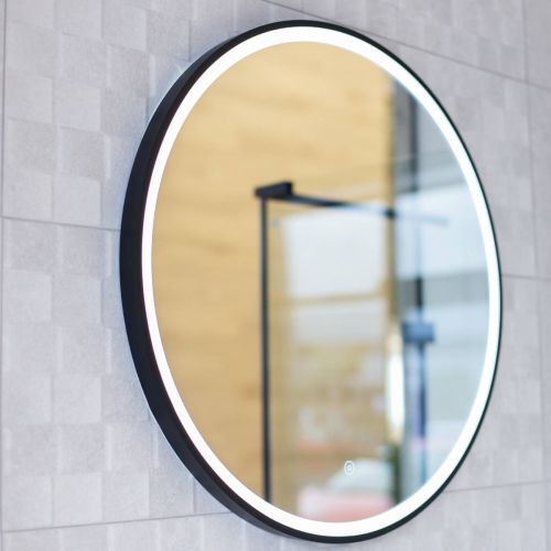 Noir Black Frame 700mm Round Led Mirror 19646 Glass Baths Noir Black Frame 700mm Round Led Mirror, Round Black Framed Bathroom Mirror
