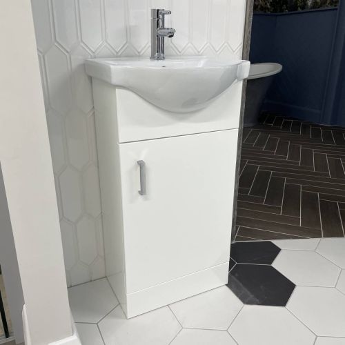 450mm Bathroom Floorstanding Vanity Unit with Single Tap Hole Basin White Gloss 