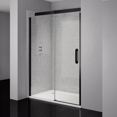 April Prestige2 1200mm Frameless Sliding Shower Door Left Hand Clear Black 15044 Bathshack