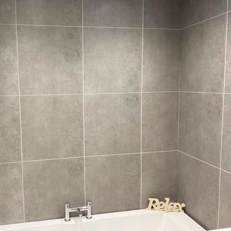 Grosfillex Grey Concrete Tile Effect Wall Panelling 13871 Pvc Baths - How To Fit Pvc Bathroom Wall Panels