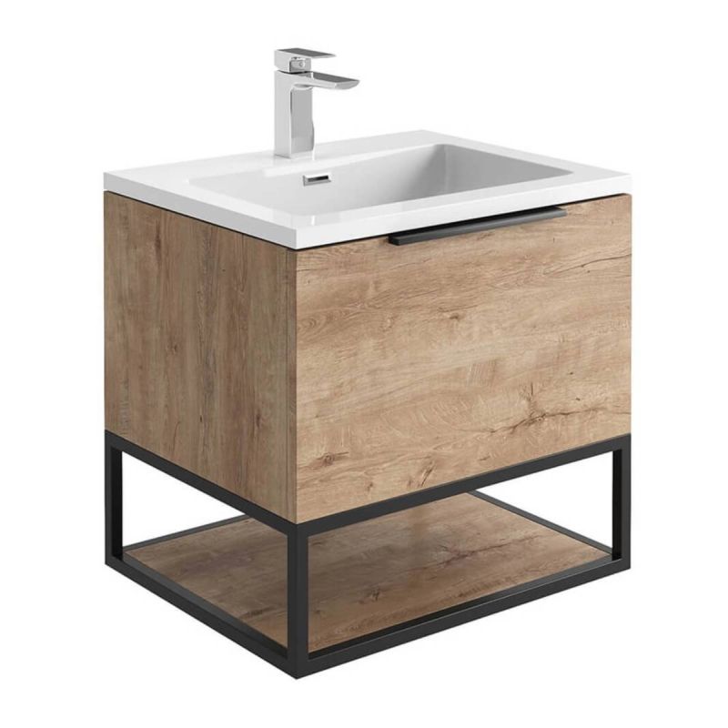 Ambience 600mm Wall Mounted Vanity Unit & Basin Rustic Oak (13156