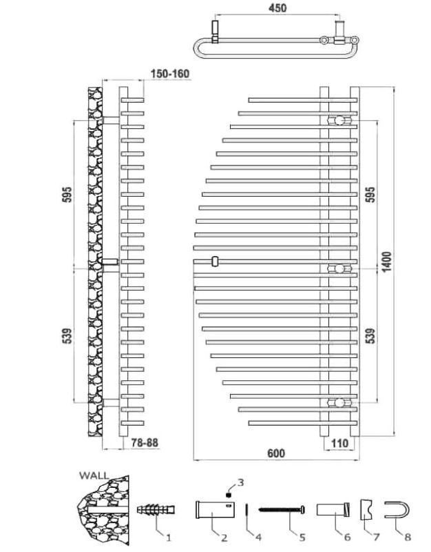 Reina Nola Designer Radiator 1400 x 600mm (6061) Chrome Bathshack
