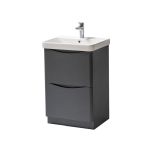 Happi 500mm Floorstanding 2 Drawer Vanity Unit & Basin - Matt Grey Anthracite (11896)