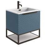 Chevron 600mm Wall Mounted Vanity Unit & Basin with Black Frame - Blue (13310)