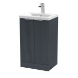 Hudson Reed Fluted 500mm Floorstanding 2 Door Vanity Unit & Basin - Satin Anthracite