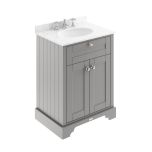 Hudson Reed Old London 600mm Vanity Unit, Grey Marbletop & 3 Tap Hole Basin - Storm Grey LOF226 (9889)