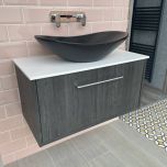 Josef Martin Urbano 800mm Wall Mounted Space Saver Vanity Unit & Solaris Worktop - Roble Azabache (13639)