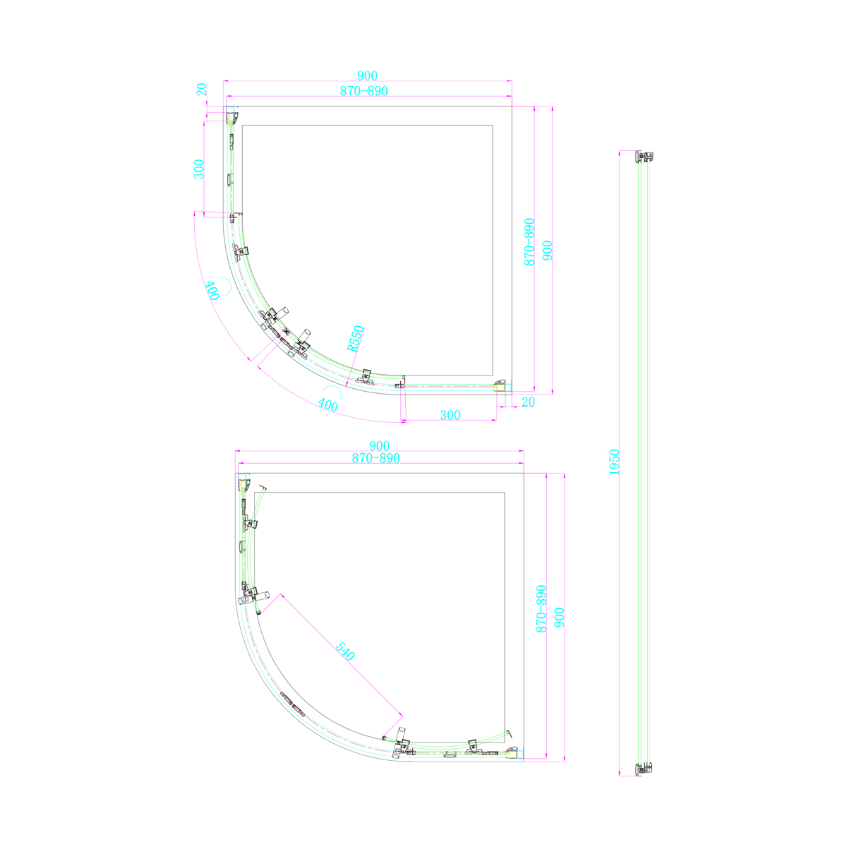 Dawn Apollo 900mm Double Door Quadrant Shower Enclosure (16216)