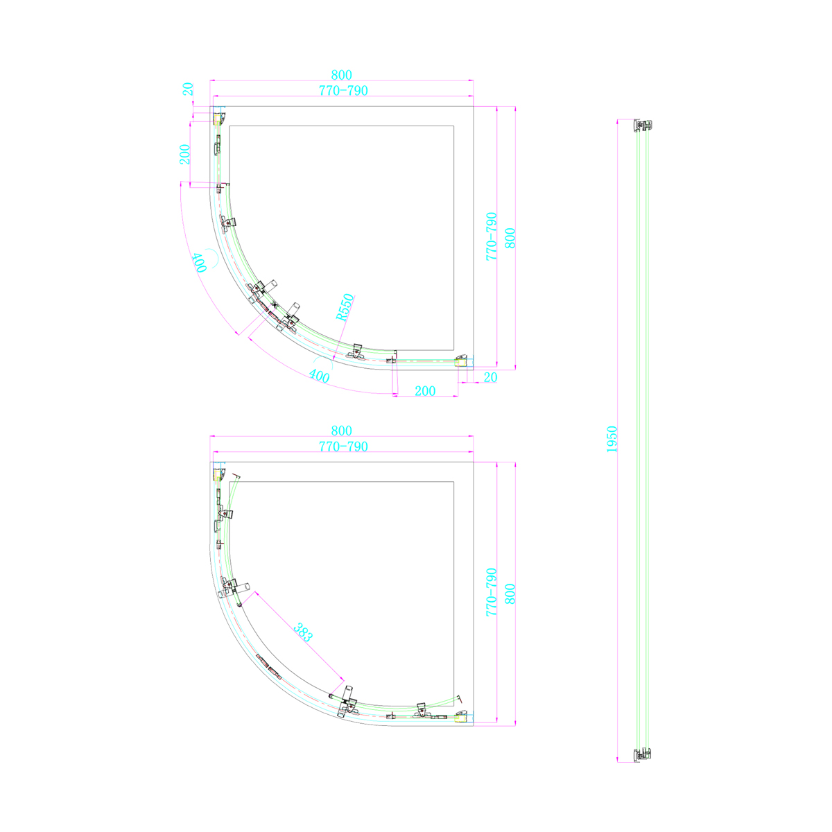 Dawn Apollo 800mm Double Door Quadrant Shower Enclosure (16215)
