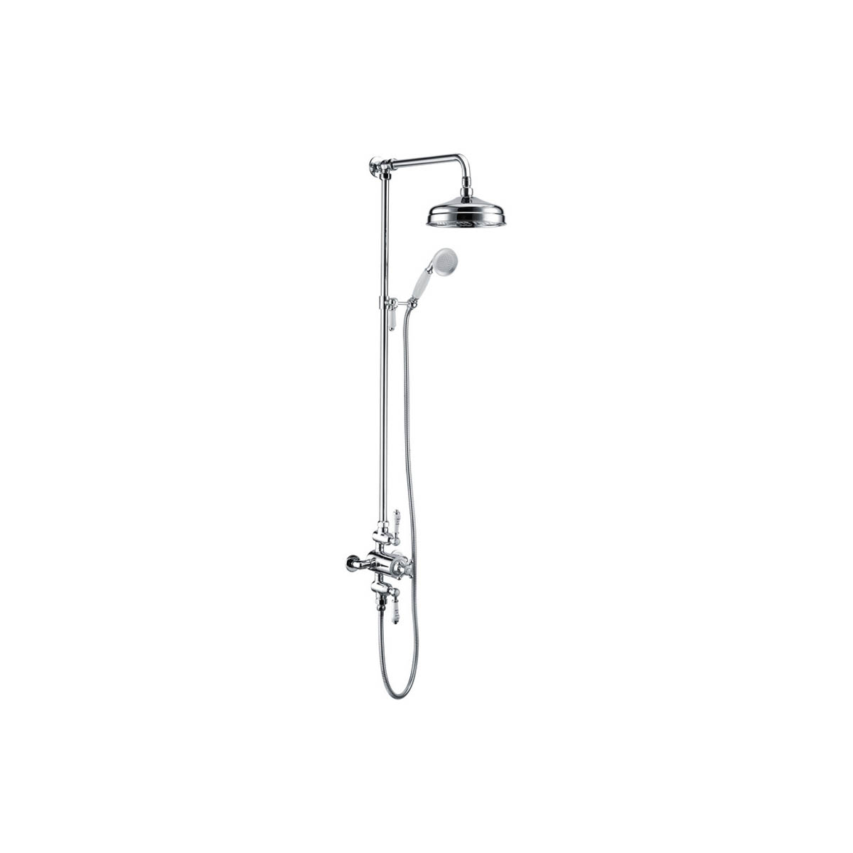 Ari Design Rigel Traditional Exposed Two Outlet Shower Valve with Riser Kit & Overhead Chrome
