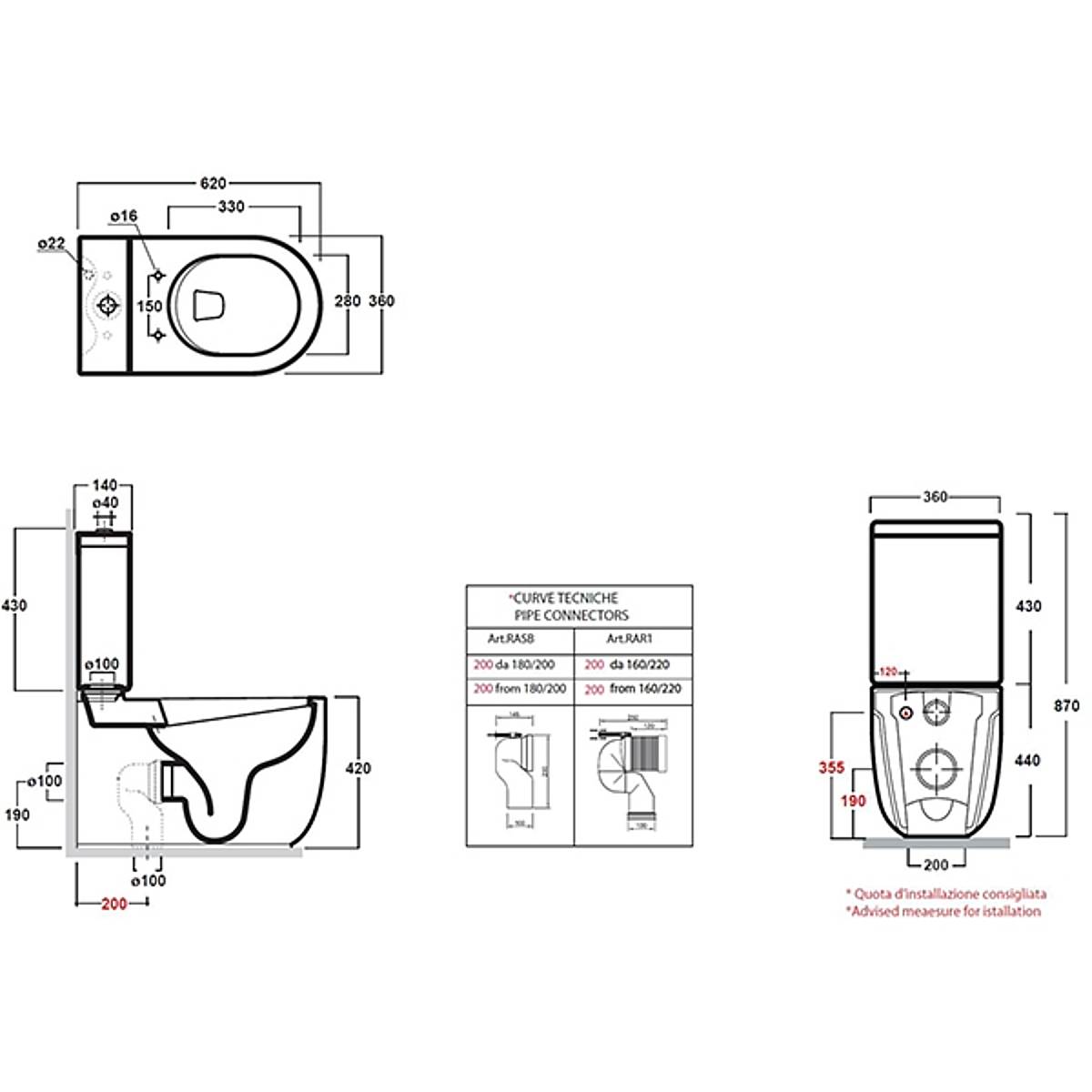 Olympia Milady Fully Back to Wall Close Coupled Toilet & Soft Close