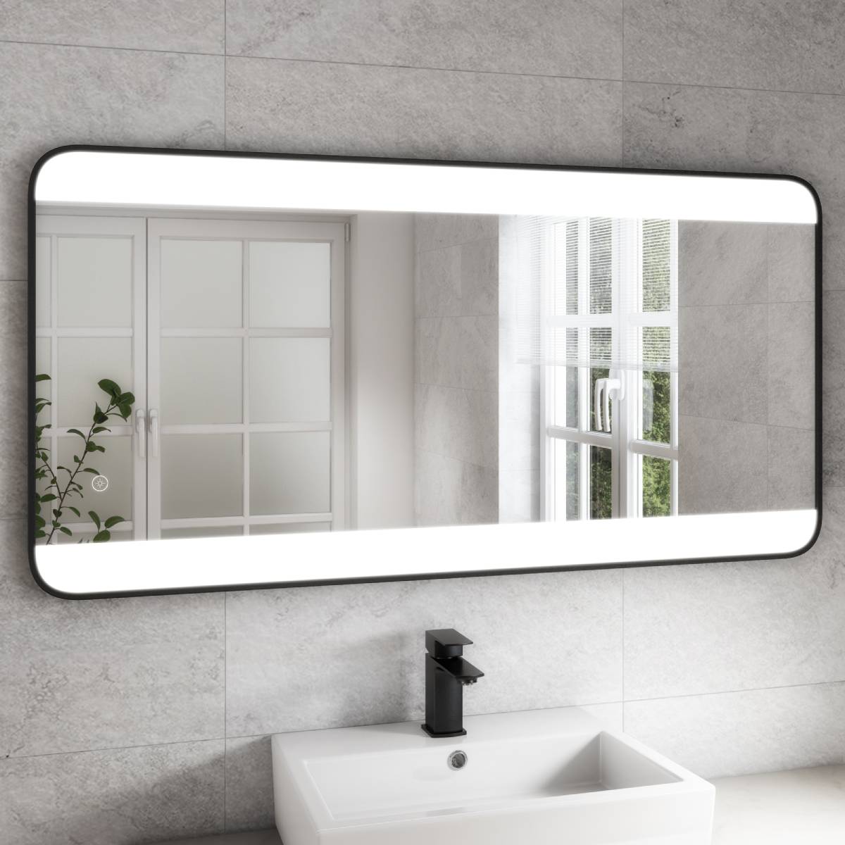 Black framed top mirror bathroom