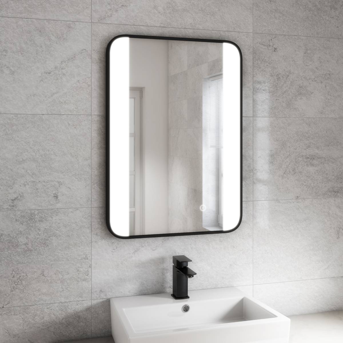 Black frame deals bathroom mirror