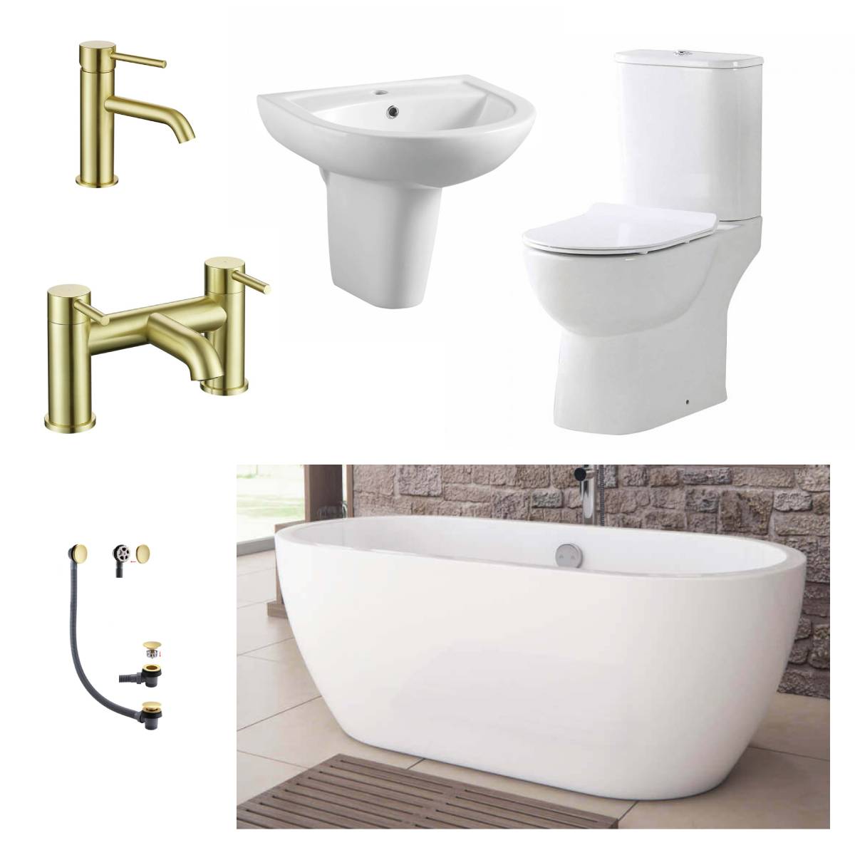 Quito Brushed Brass Freestanding Bath Suite (22016)