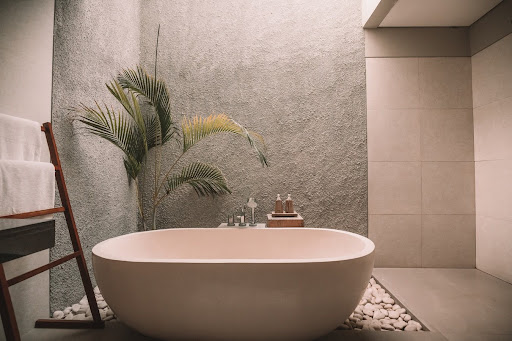 Lifestyle image of a freestanding bath in a bathroom