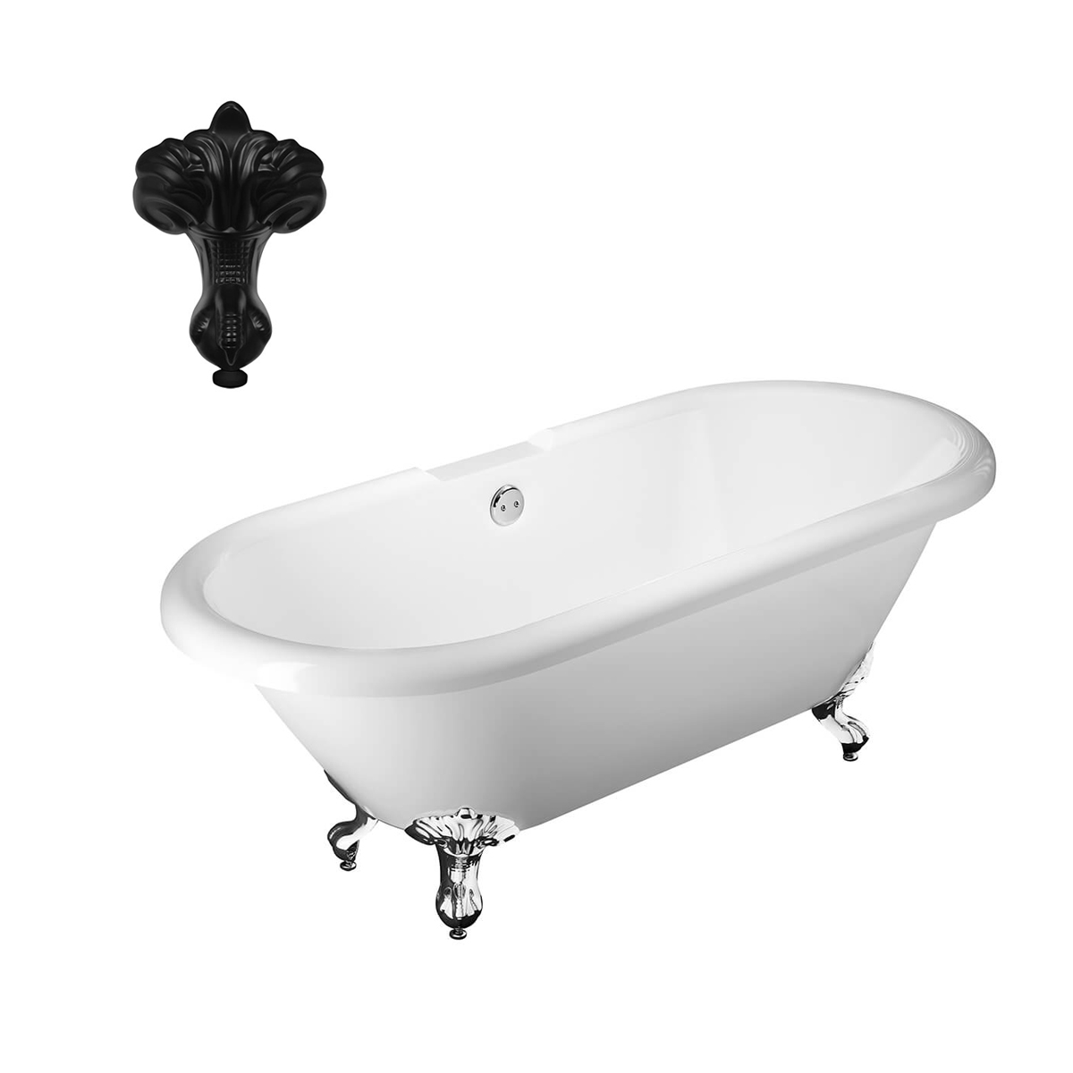 Balmoral 1700mm Double Ended Roll Top Bath with Black Claw & Ball Feet (11244)