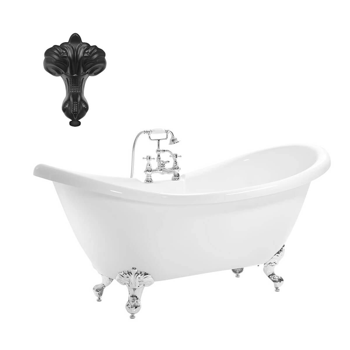 Balmoral 1750mm Double Ended Slipper Bath with Black Claw & Ball Feet (11253)