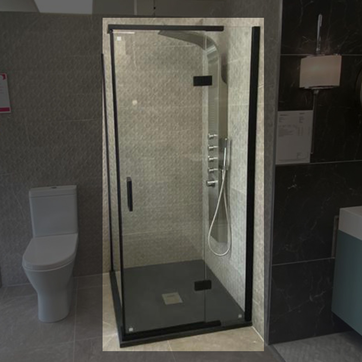 Noir Black Frameless 1000mm Recess Hinge Shower Door (11530)